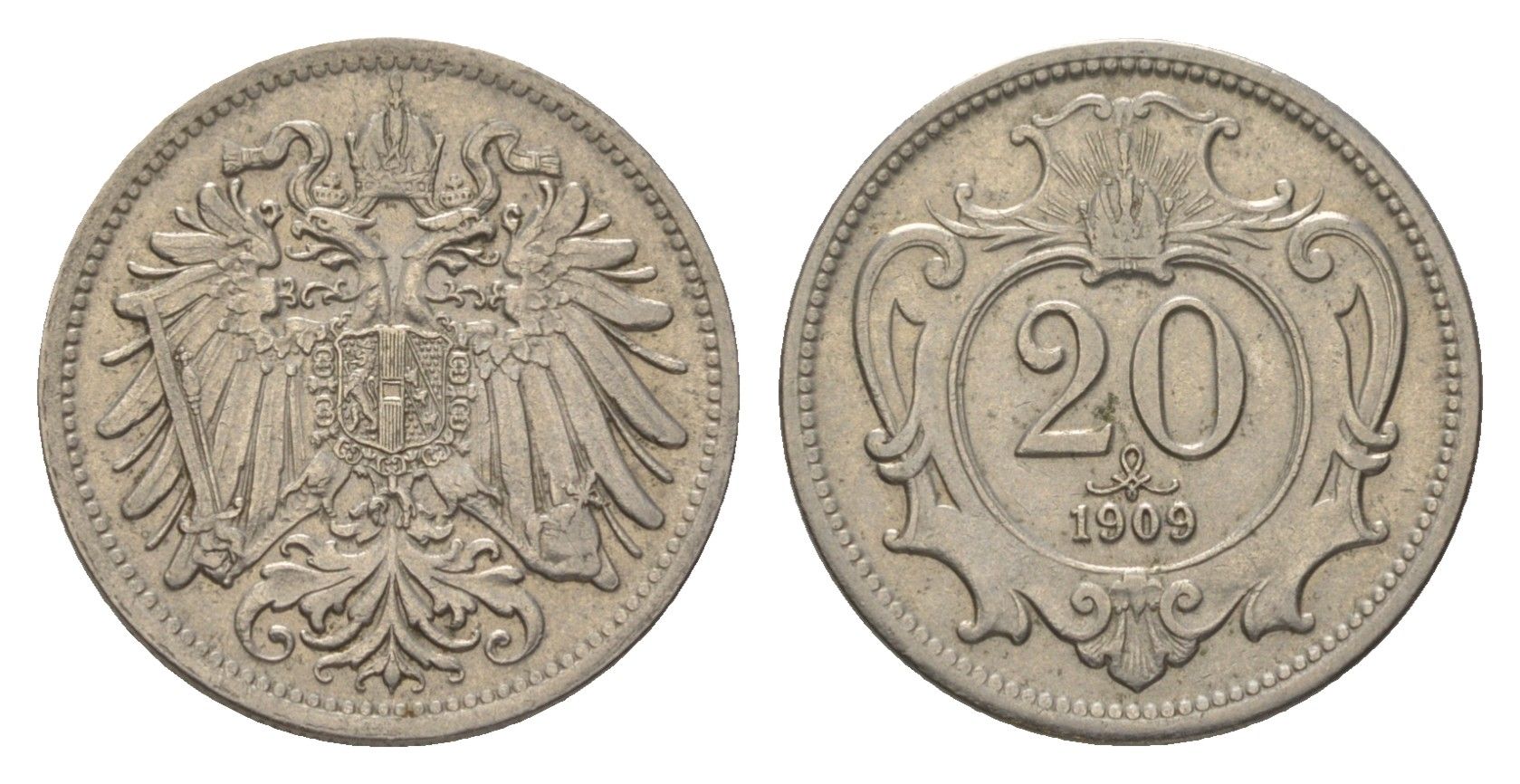 Австрия 20 геллеров 1909 Франц Иосиф I (1848-1916) KM 2803 никель 4625-1022