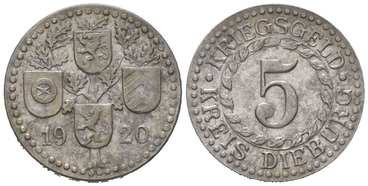 Дибург (Гессен) 5 пфенингов 1920 Funck?92.3, Men18?6389.3 железо 99-228