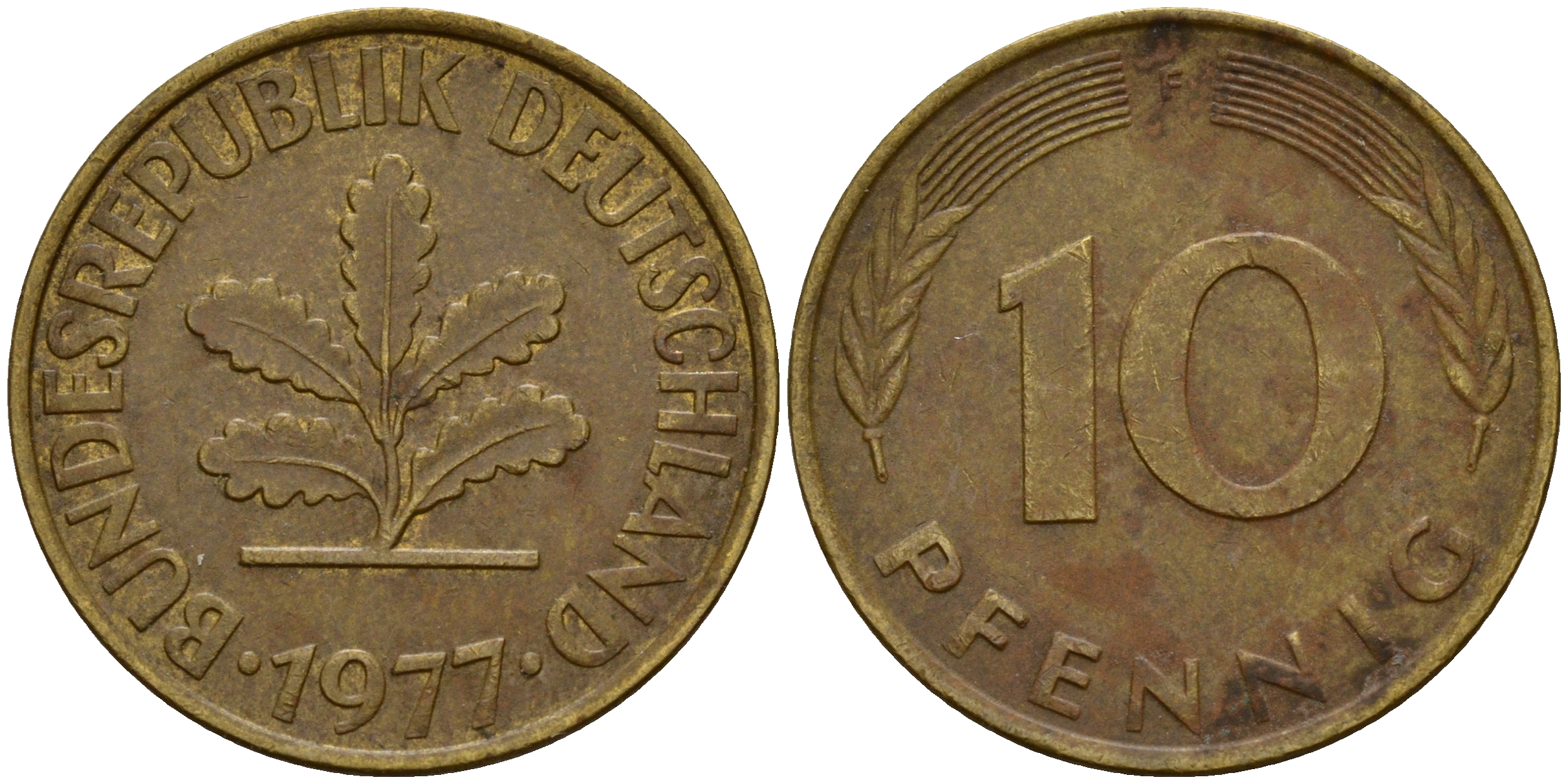 ФРГ 10 пфеннигов 1977 F J. 383, KM 108 сталь плакированная латунью    4603-433