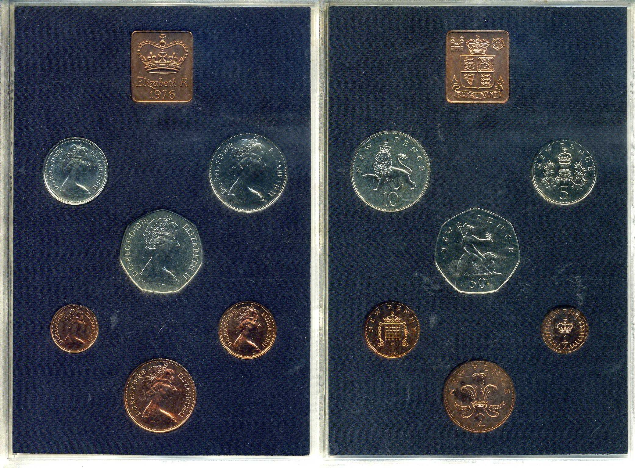 Великобритания официальный набор из 6 монет (1/2, 1, 2, 5, 10 и 50 пенсов) + жетон монетного двора 1976 в оригинальной пластиковой упаковке KM PS32 (911, 912, 913, 914, 915 и 916) PROOF 2-5-2-27