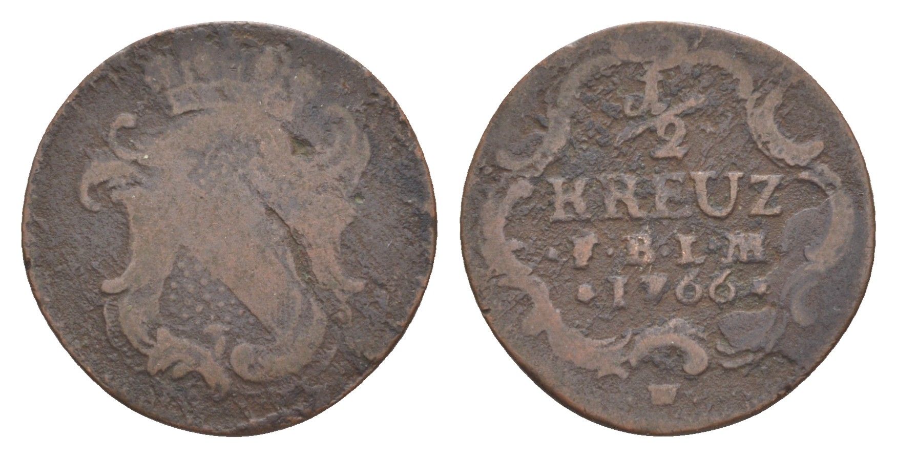 Баден 1/2 крейцера 1766 W, Карл Фридрих KM 113 медь 4639-365