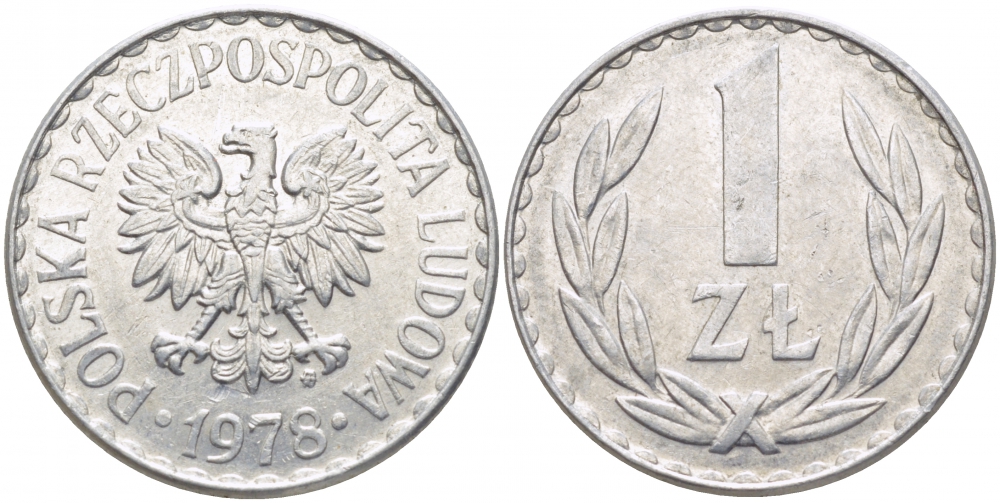 ПОЛЬША 1 ЗЛОТЫЙ 1978 MW KM 49.1 алюминий 4448-546