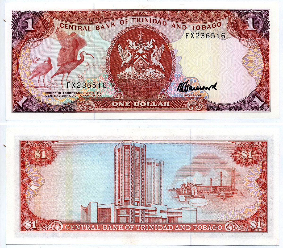 Тринидад и Тобаго 1 доллар 1985 подпись 6 Pick 36c бумага UNC (пресс) 2197-13-3-2