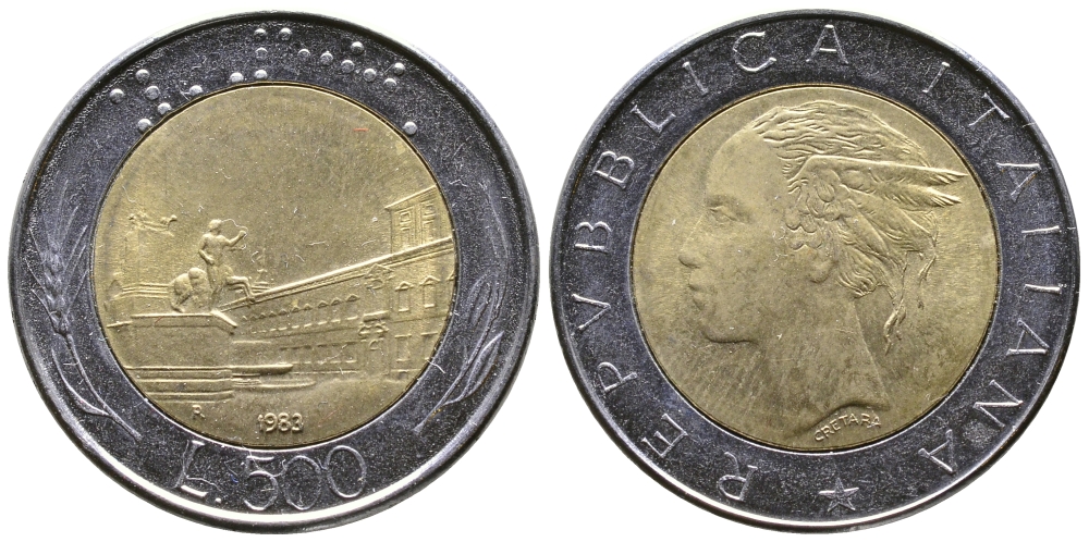 Италия 500 лир 1983 R KM 111 биметалл 259-742
