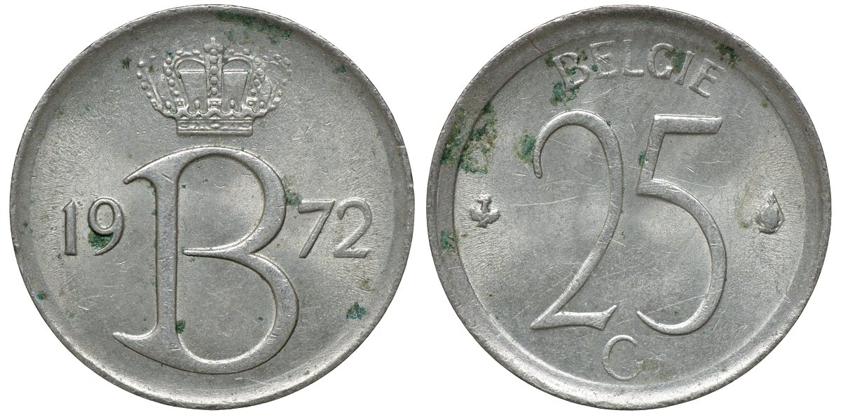 БЕЛЬГИЯ 25 САНТИМОВ 1972 KM 154.1 медно-никель 72-824