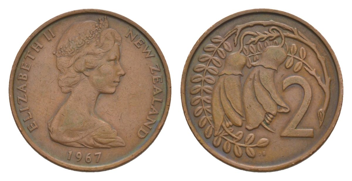 Новая Зеландия 2 цента 1967 KM 32 бронза 4632-116