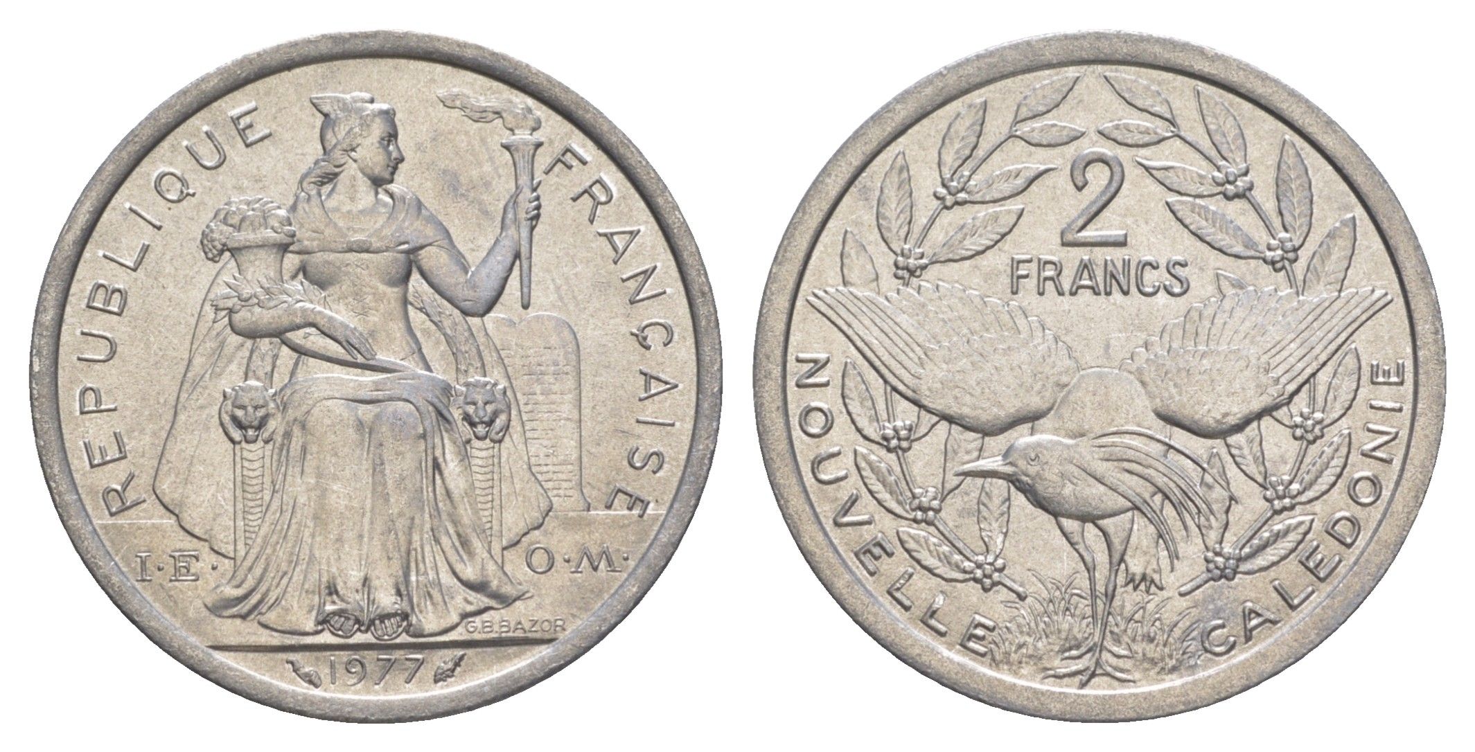 Французская Новая Каледония 2 франка 1977 KM 14 алюминий UNC 4641-142