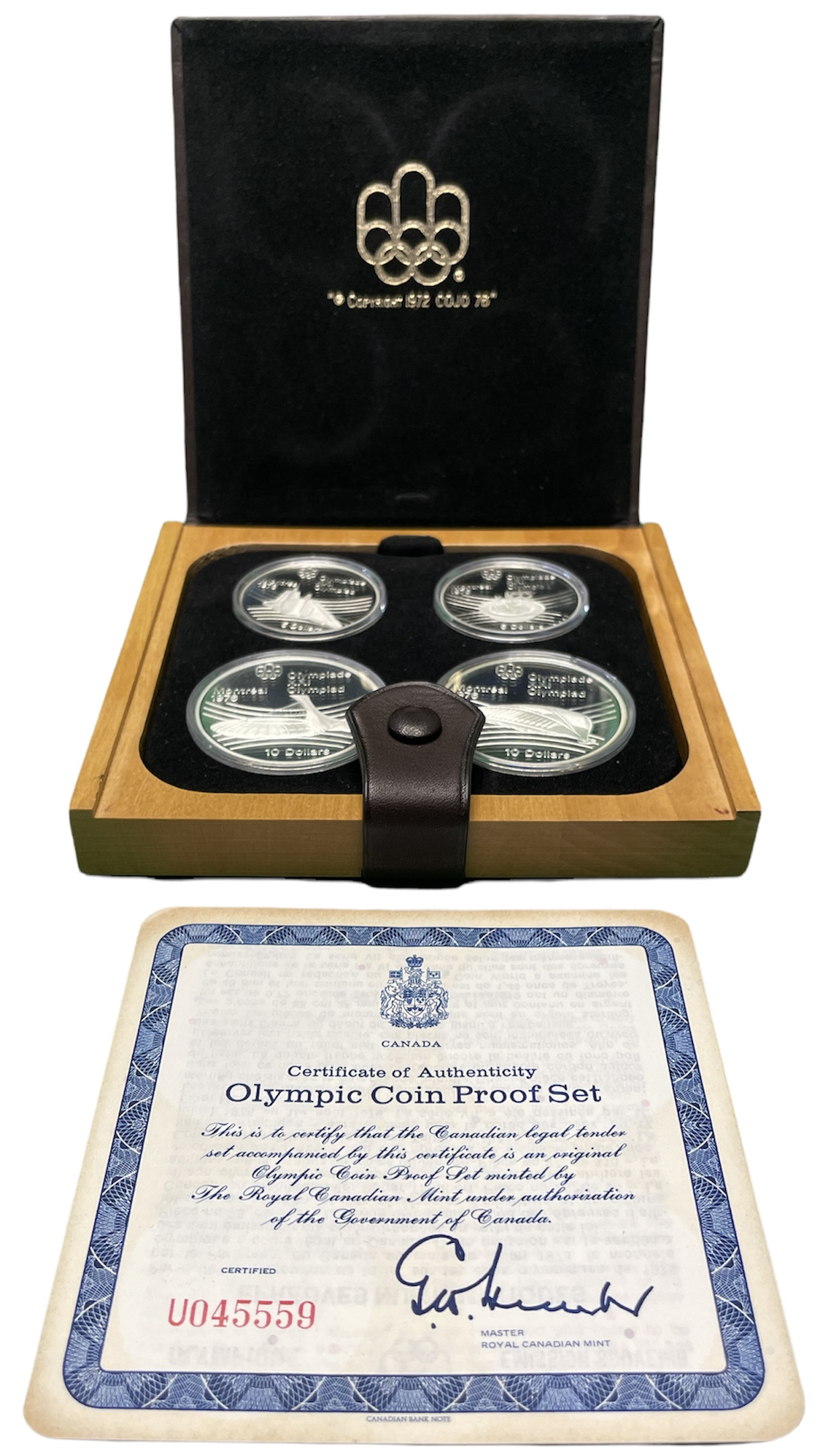 Канада набор из 4 монет 1976 Олимпийские игры в Монреале 1976, в оригинальной коробке, сертификат, серия VII KM OCP7 (109, 110, 113, 114) серебро PROOF 3-4-7-37