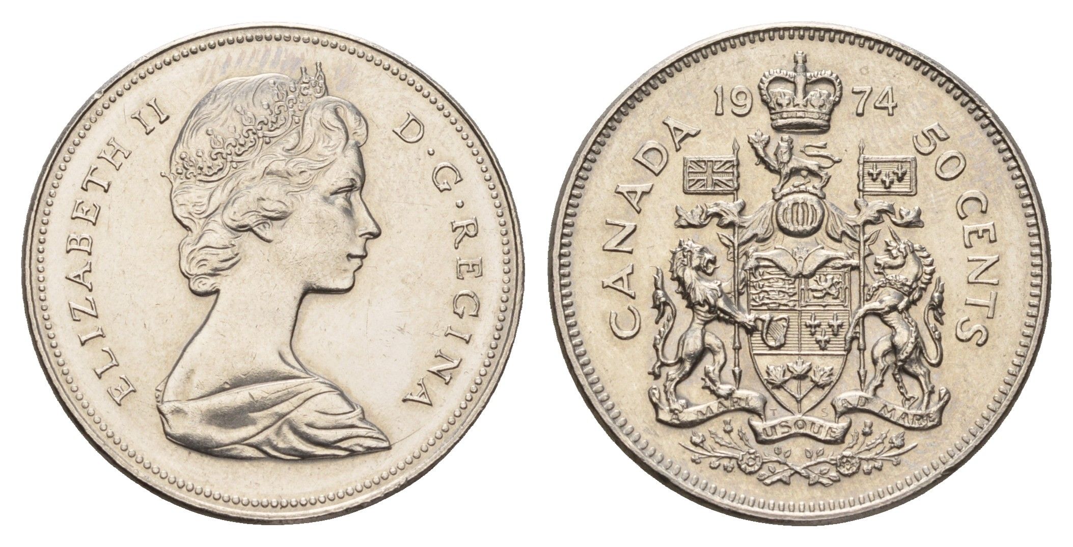 Канада 50 центов 1974 Елизавета II (1952-2022), герб KM 75.1 никель aUNC 4678-1222