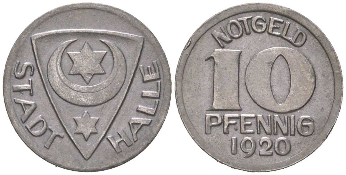 Галле-на-Заале (Пруссия, Саксония) 10 пфеннигов 1920 Funck 187.1, Men05 10324.1 железо aUNC 4585-654