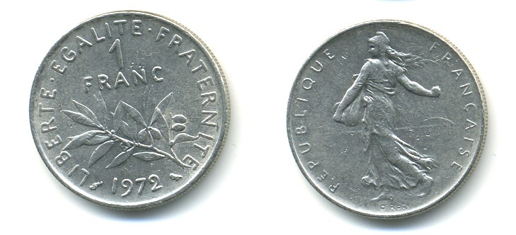 ФРАНЦИЯ 1 ФРАНК 1972 СЕЯТЕЛЬ KM 925.1 никель 57-211