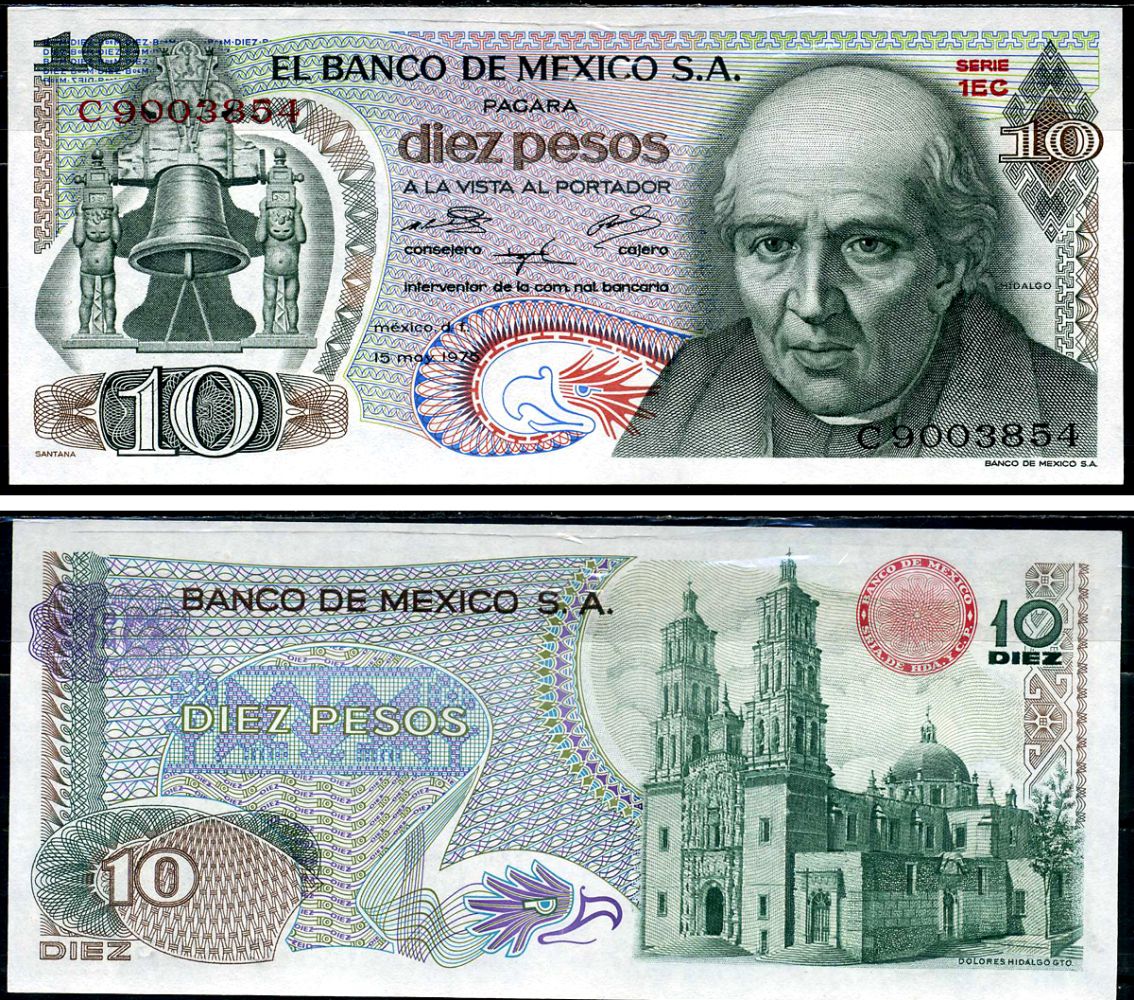 Мексика 10 песо 1975 Pick 63h бумага UNC (пресс) 6281-41-1-2