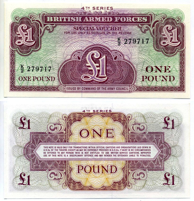 Англия 1 фунт 1962 ДЛЯ ВООРУЖЁННЫХ СИЛ, 4-Я СЕРИЯ, TDLR Pick M36a бумага UNC (ПРЕСС) 7523-52-2-2