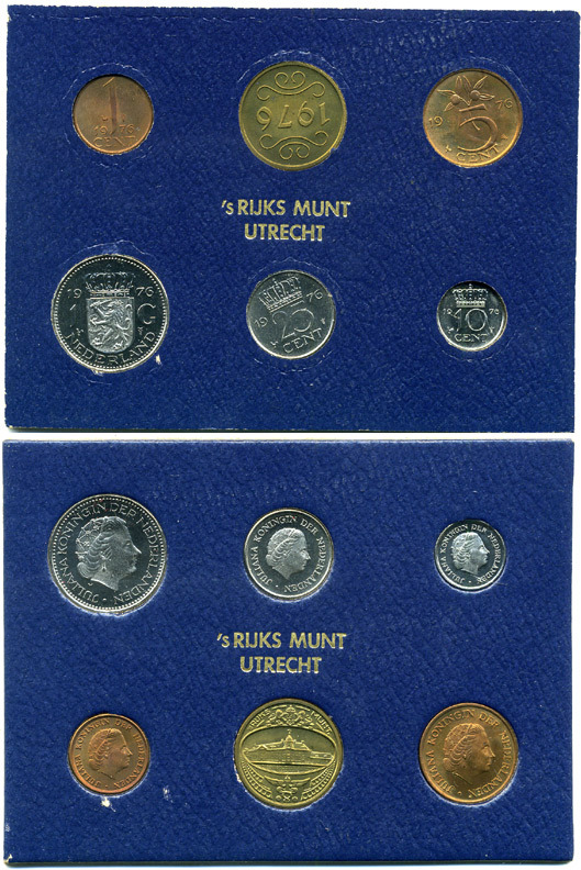 Нидерланды официальный набор из 5 монет + жетон мондвора 1976 в картоне UNC 7-4-2-39