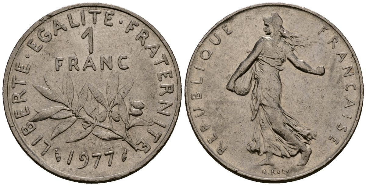 Франция 1 франк 1977 сеятель KM 925.1, Le Franc 226.4 никель 4138-317