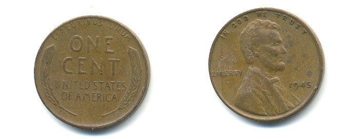 США 1 ЦЕНТ 1945 ЛИНКОЛЬН KM А132 медь цинк 76-163