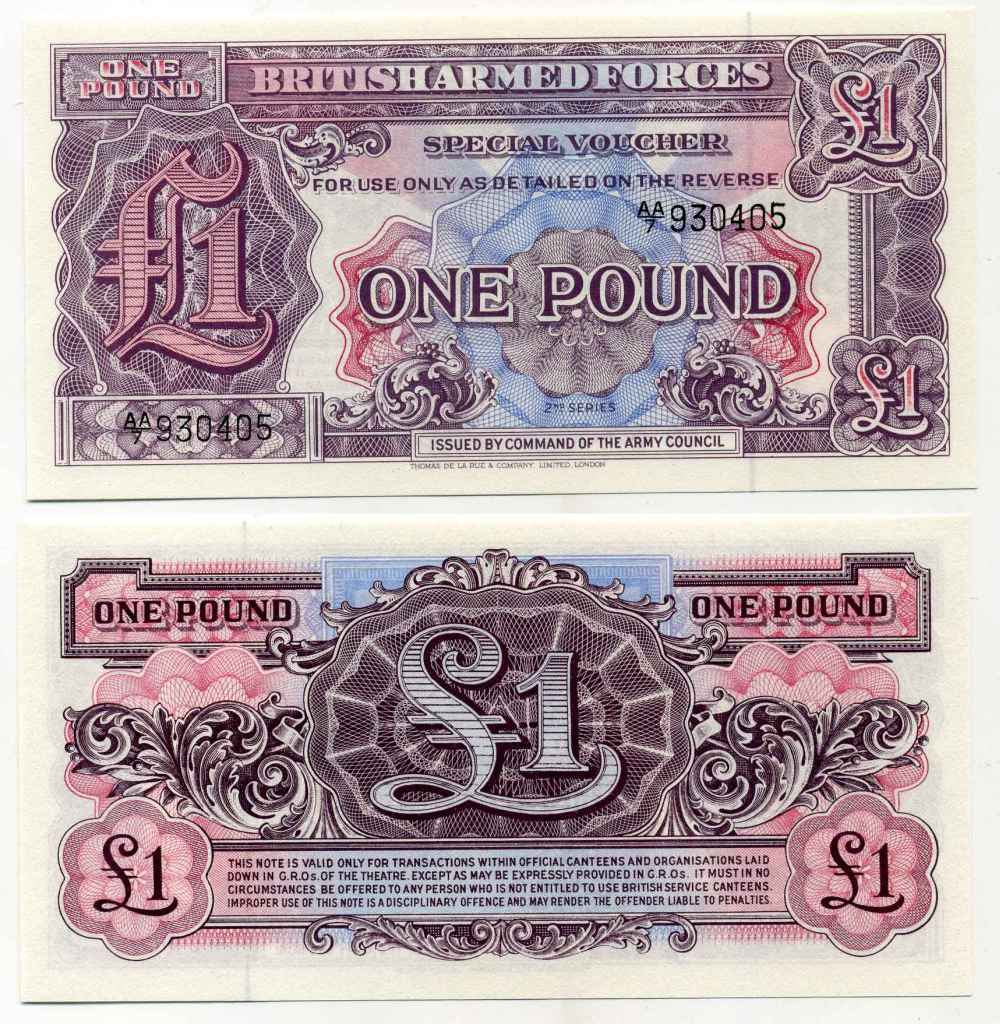 АНГЛИЯ 1 ФУНТ 1948 ДЛЯ ВООРУЖЕННЫХ СИЛ, 2 СЕРИЯ, TDLR Pick М22а бумага UNC (ПРЕСС) 8589-24-3-2