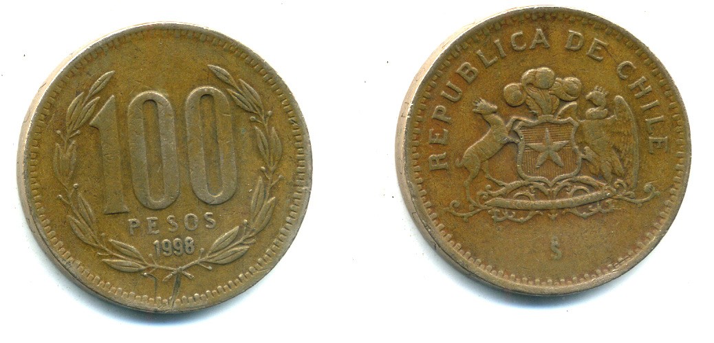 ЧИЛИ 100 ПЕСО 1998 ГЕНЕРАЛ БЕРНАРДО О ХИГГИНС KM 226.2 алюминевая бронза 35-1233