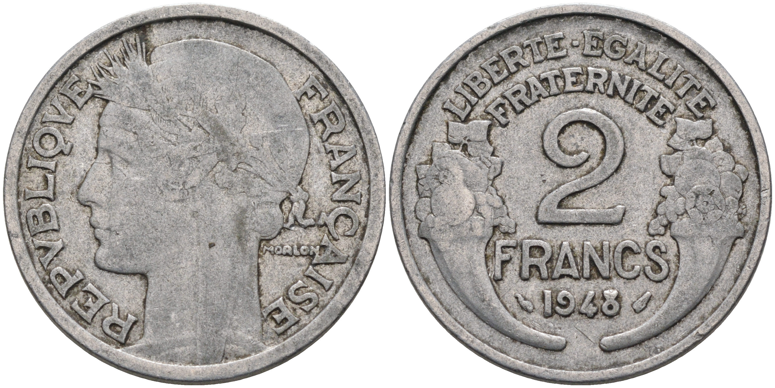 Франция 2 франка 1948 KM 886а.1 алюминий 4589-623