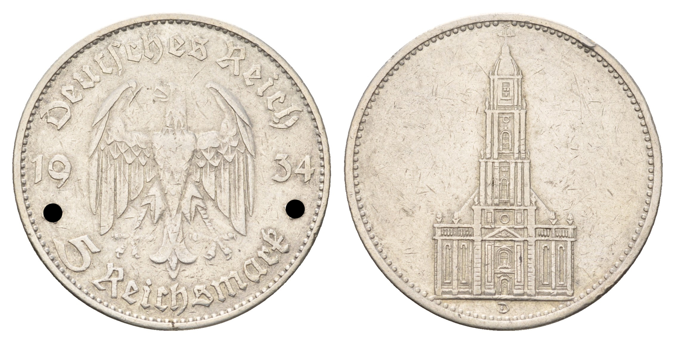 Германия 5 рейхсмарок 1934 D, кирха КМ 83,  J.357 серебро    4680-426