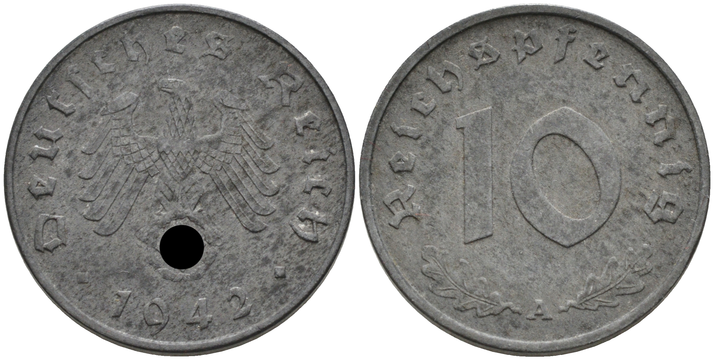 ГЕРМАНИЯ 10 РЕЙХСПФЕННИГОВ 1942 A J. 371, KM 101 цинк 75-247