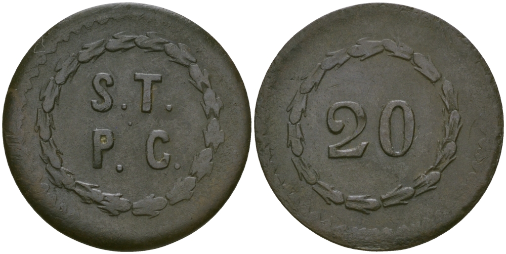 ФРАНЦИЯ 20 САНТИМОВ ND ЖЕТОН, ТОКЕН, S.T.P.C., ДИАМЕТР 20,5 ММ. медь 65-852