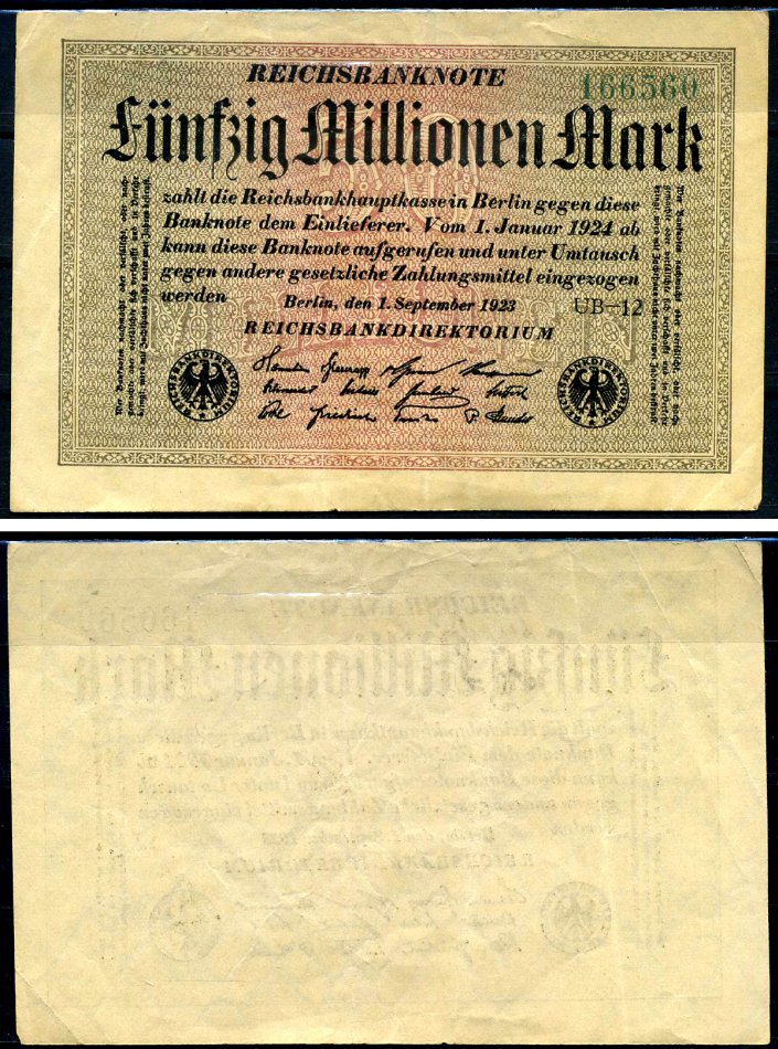Германия 50000000 марок 1923 Pick 109 f бумага 8564-38-3-2