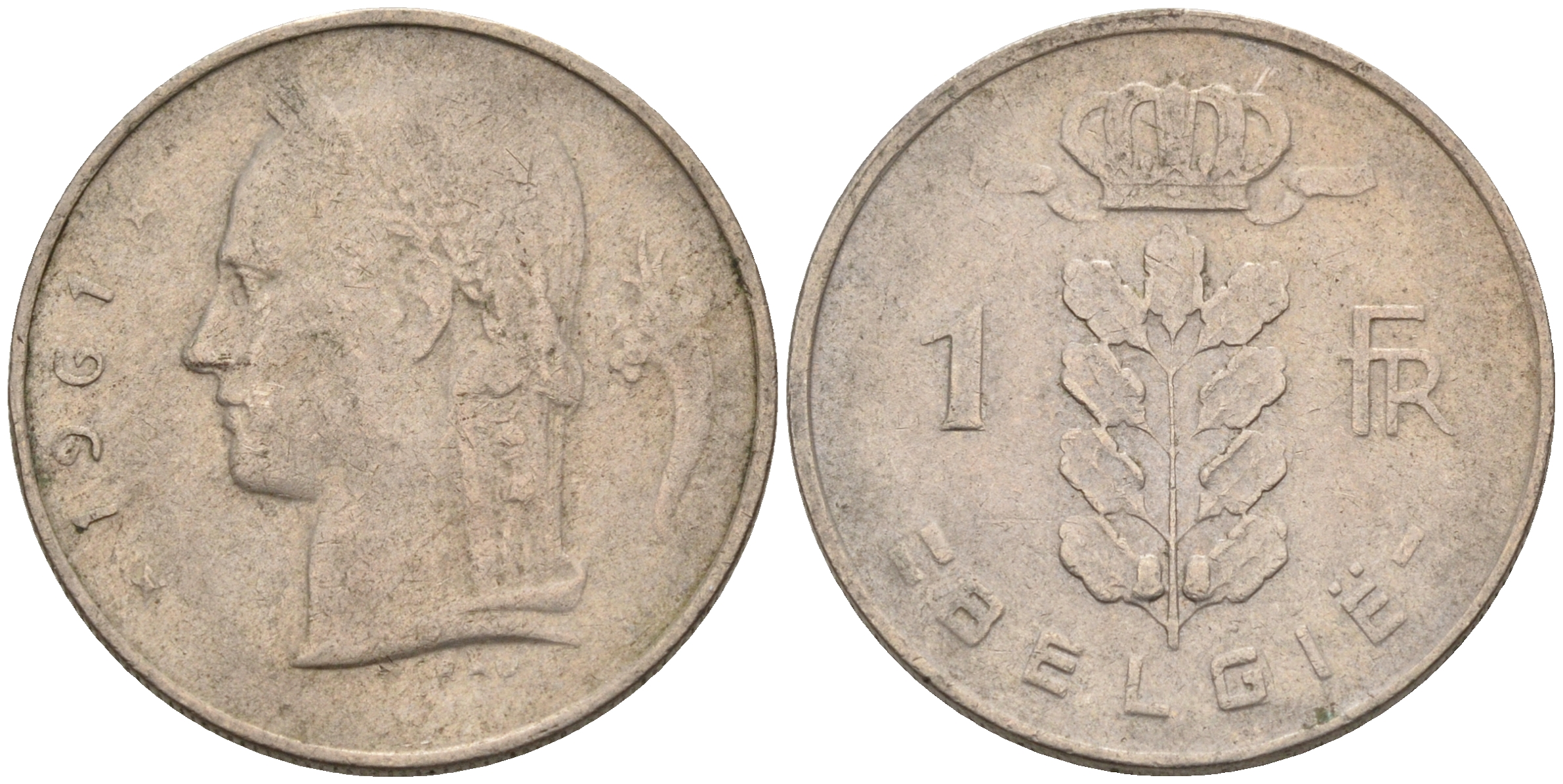 БЕЛЬГИЯ 1 ФРАНК 1961 BELGIE KM 143.1 медно-никель 4563-1244