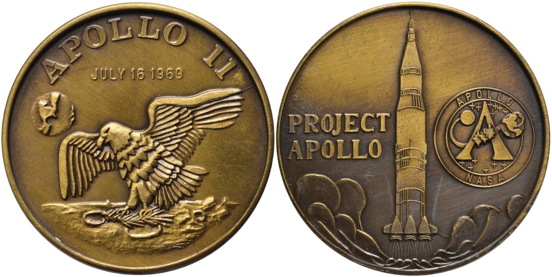 США медаль ND ПРОЕКТ NASA АПОЛЛОН 11 (16 июля 1969 года), диаметр 39 мм. жёлтый металл 4552-121