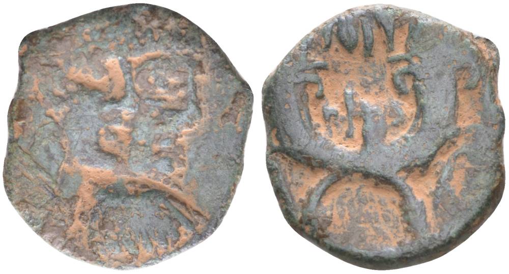 НАБАТЕЙСКОЕ ЦАРСТВО АЕ 20 - 40 АРЕТА IV, ДВОЙНОЙ ПОРТРЕТ ЦАРЯ АРЕТЫ И ЦАРИЦЫ ШАКИЛАТ / ДВА РОГА ИЗОБИЛИЯ, ПЕТРА Meshorer, Nabataea 114 медь 1073-19-12