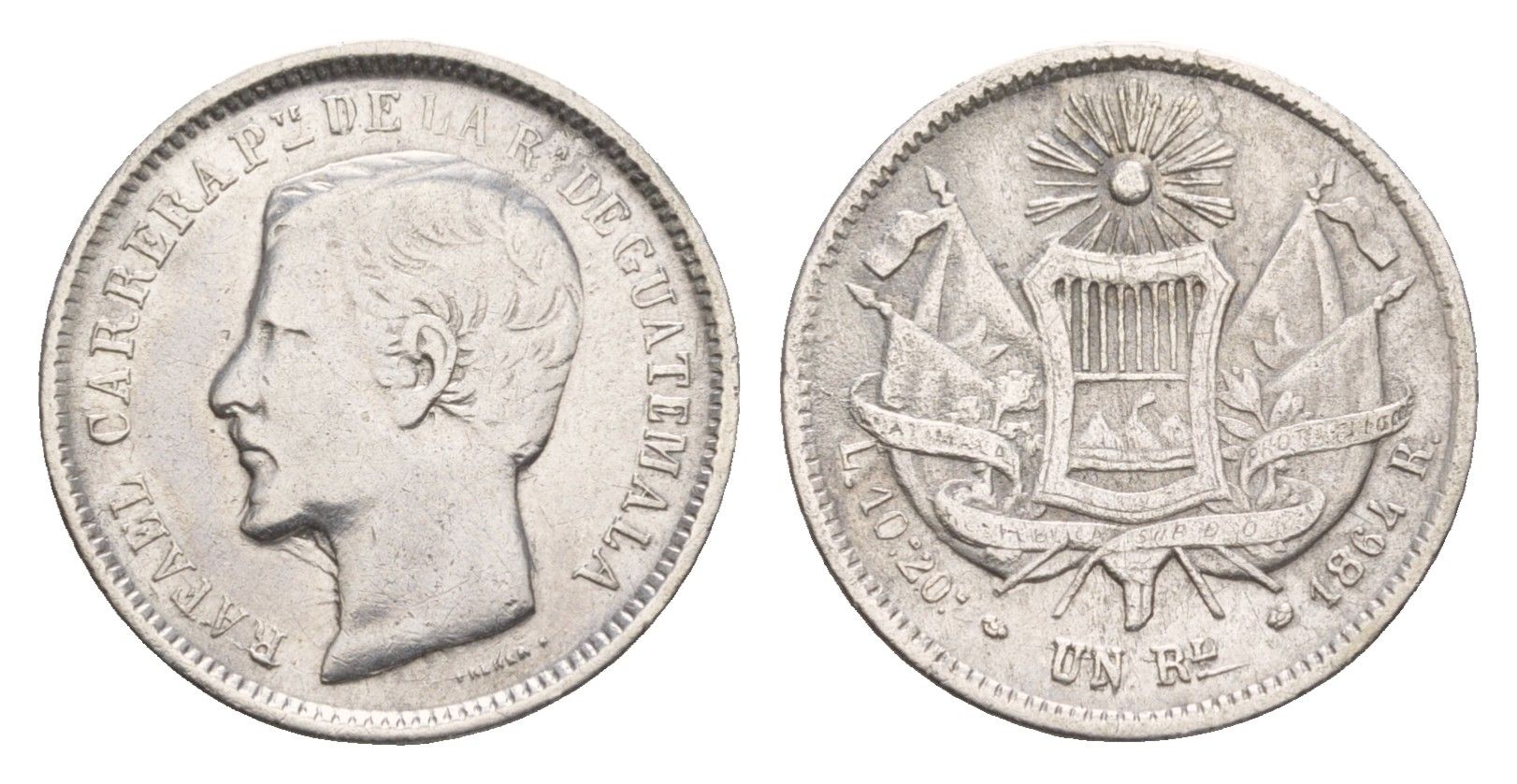 Гватемала 1 реал 1864 KM 137 серебро 1520-1535