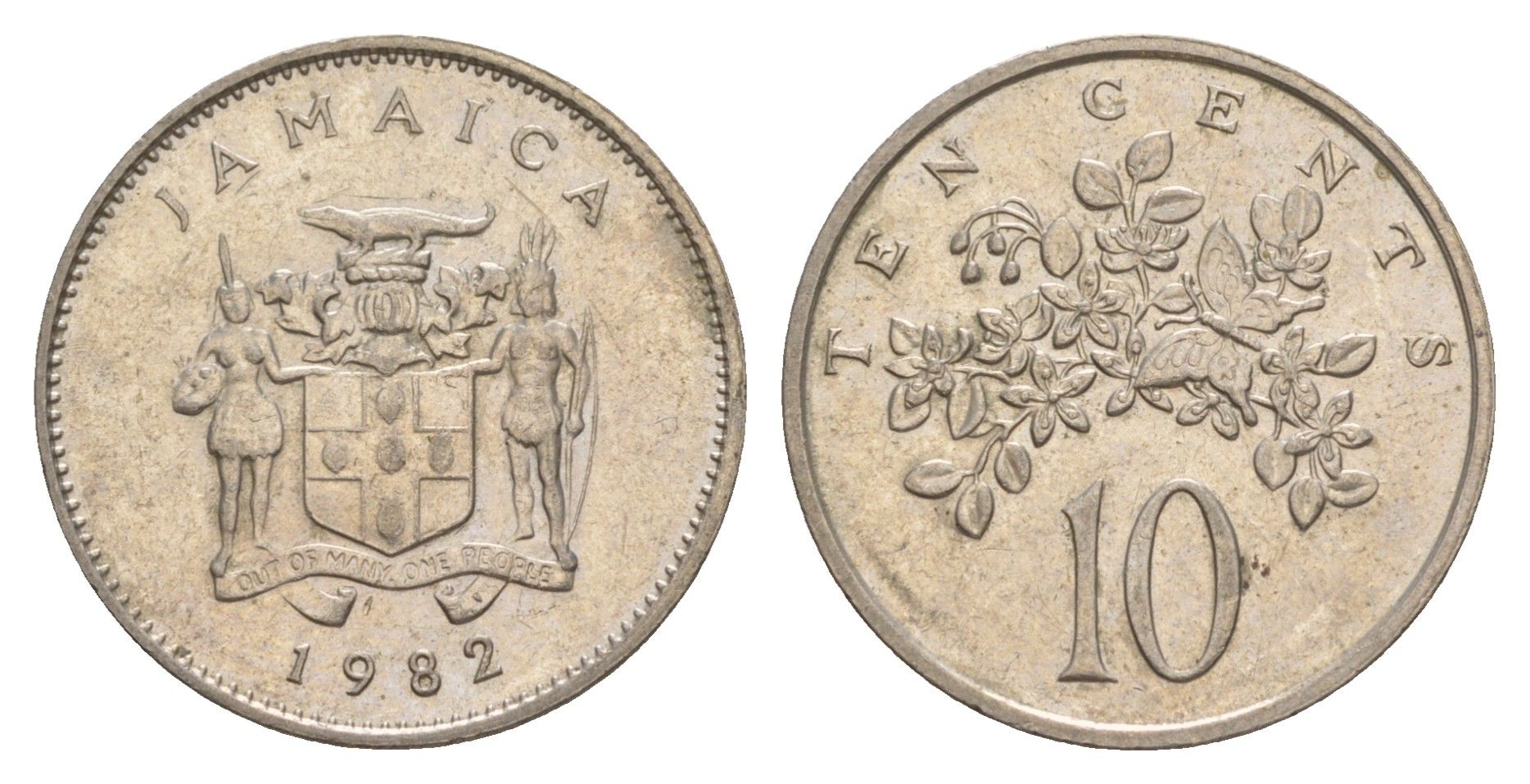 Ямайка 10 центов 1982 бабочка KM 47 медно-никель aUNC 4624-956