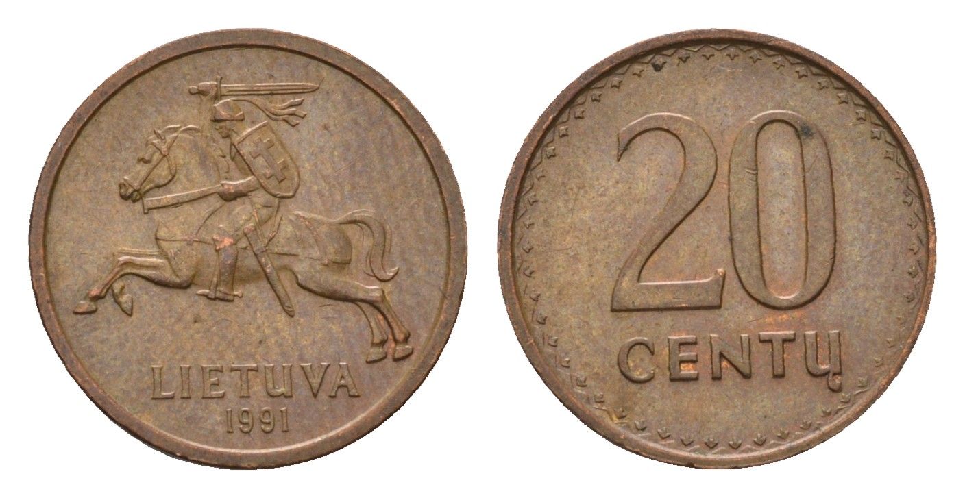 Литва 20 центов (сентов) 1991 KM 89 бронза 4694-1237