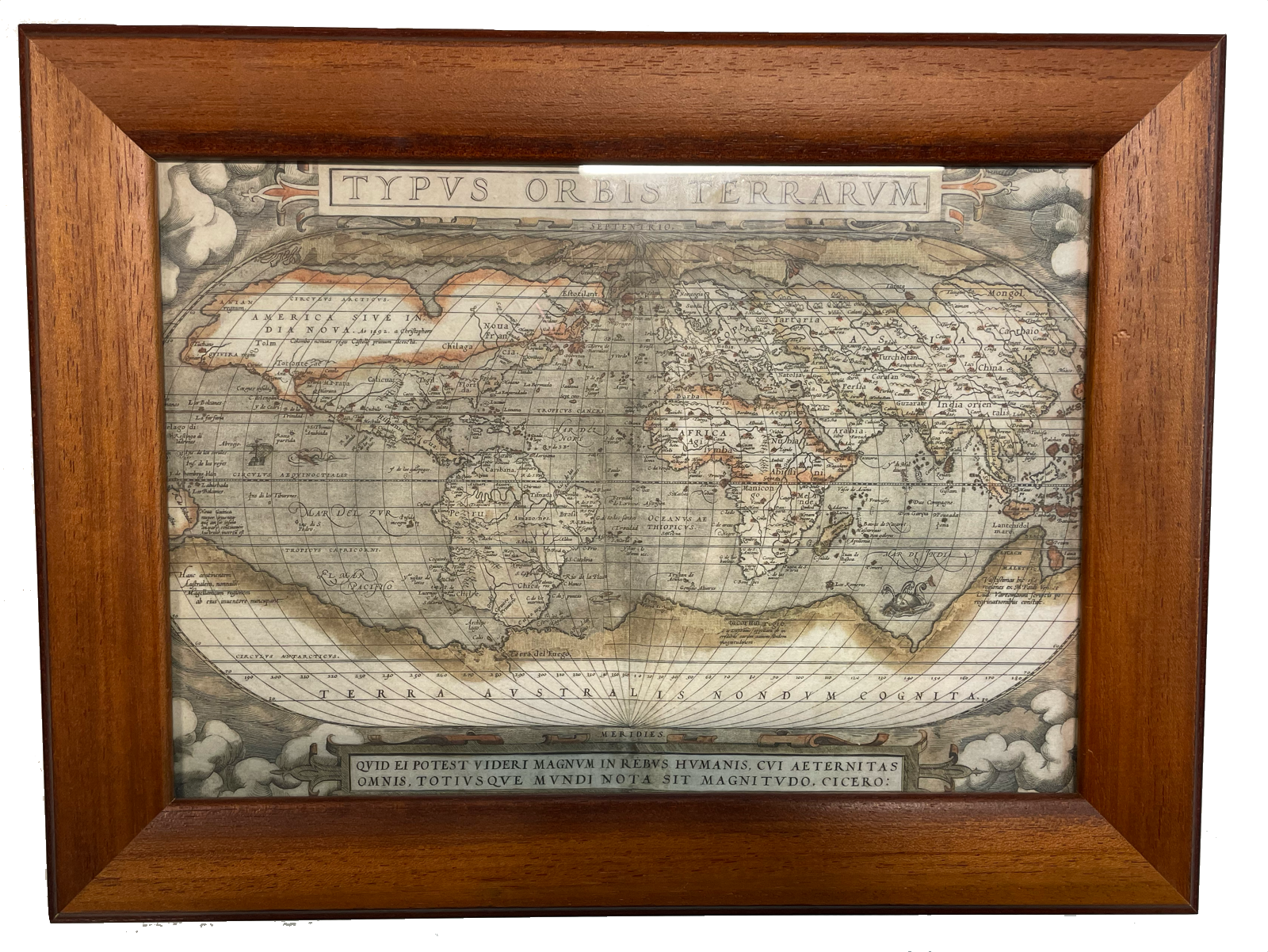 Карта мира Theatrum Orbis Terrarum первый географический атлас современного типа, в раме со стеклом, 27x20 см CRT