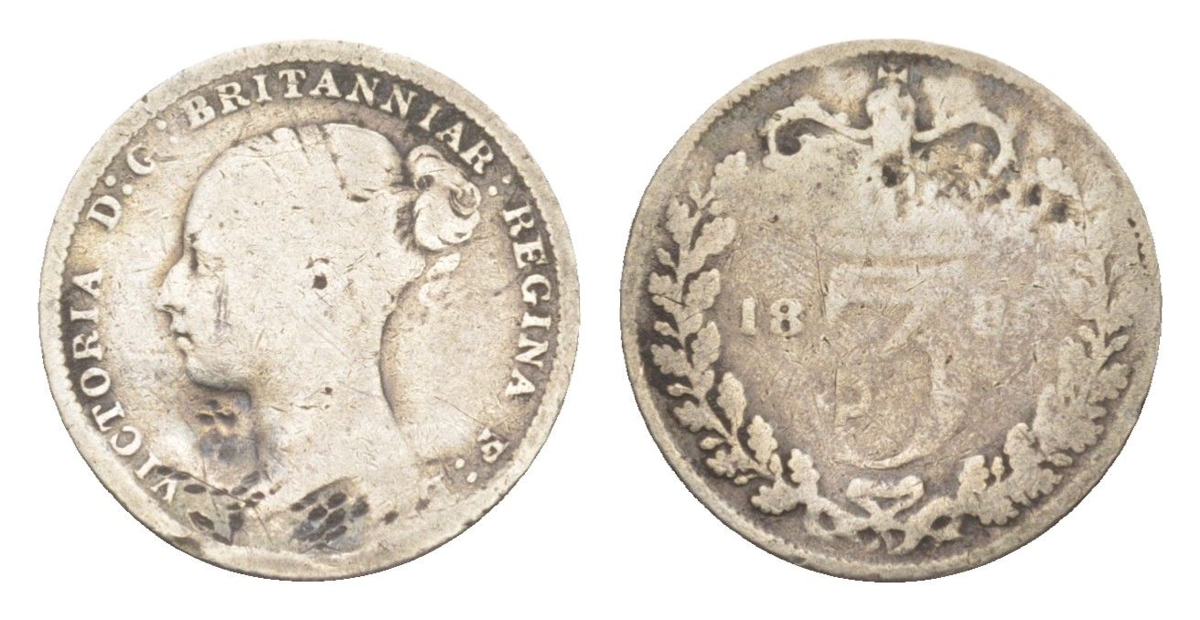 Великобритания 3 пенса 188? Виктория (1837-1901) KM 730, Spink 3914 серебро 4643-814