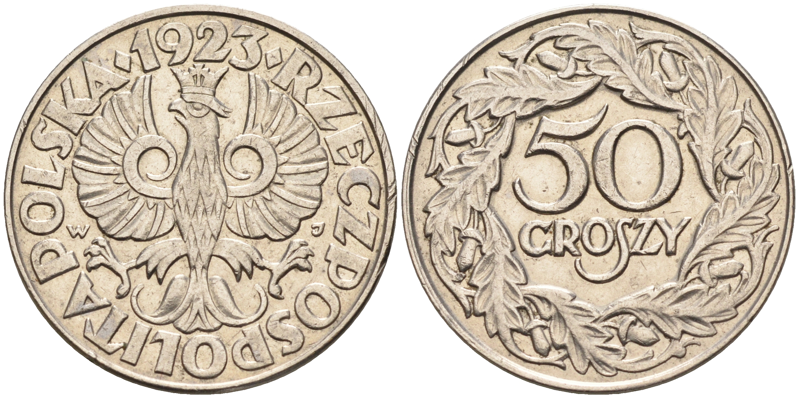 Польша 50 грошей 1923 Республика KM 13, Parchimowicz 106 никель  4132-1117
