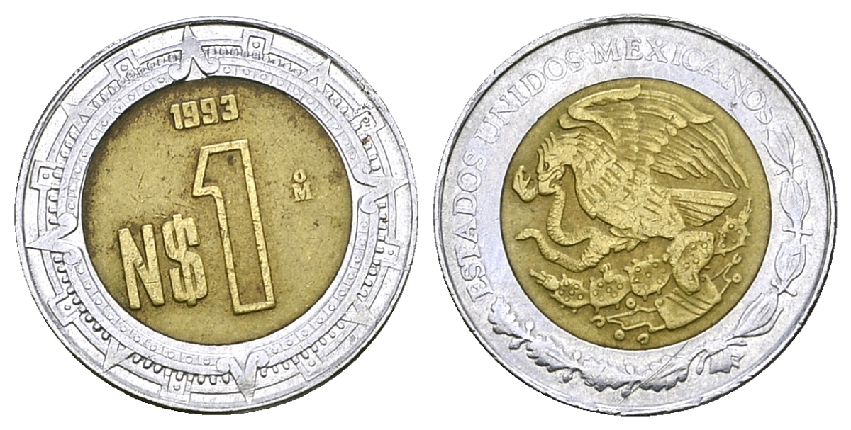 Мексика 1 песо 1993 KM 550 биметалл 4385-547