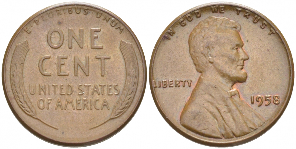 США 1 ЦЕНТ 1958 ЛИНКОЛЬН KM A132 медь цинк 3309-229