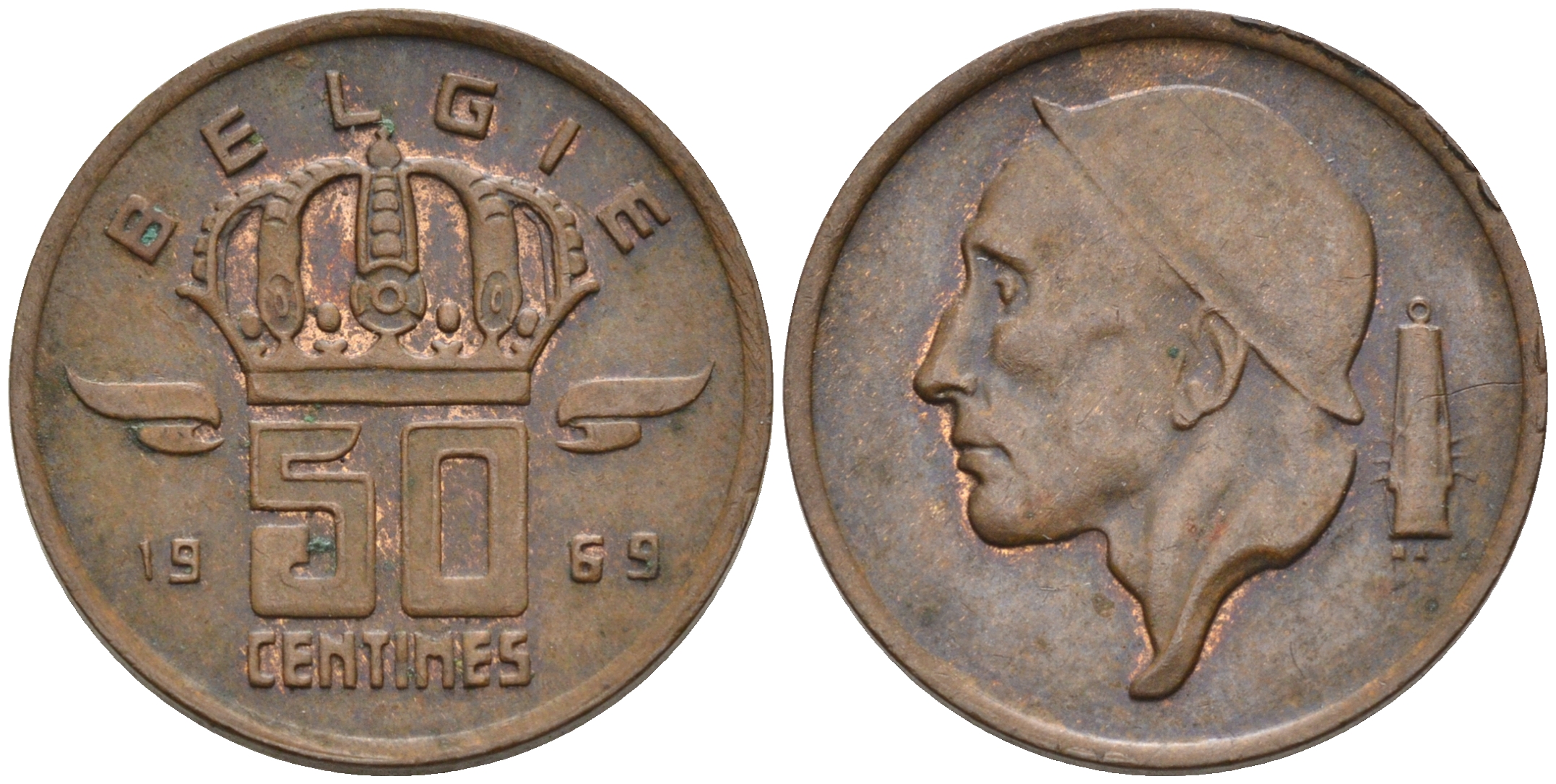 Бельгия 50 сантимов 1969 Belgie, Бодуэн I (1951-1993) KM 149.1 бронза 4564-157