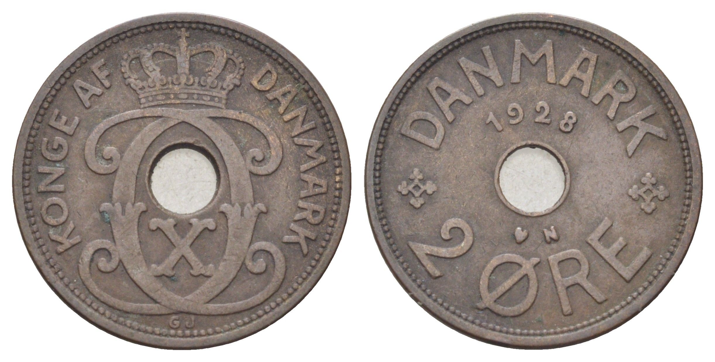 Дания 2 эре 1928 N, Кристиан X (1912-1947) KM 827 бронза 4701-665