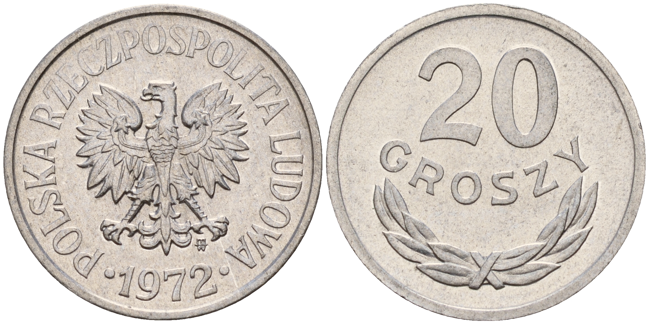 Польша 20 грошей 1972 MW KM А47 алюминий  UNC  4598-221