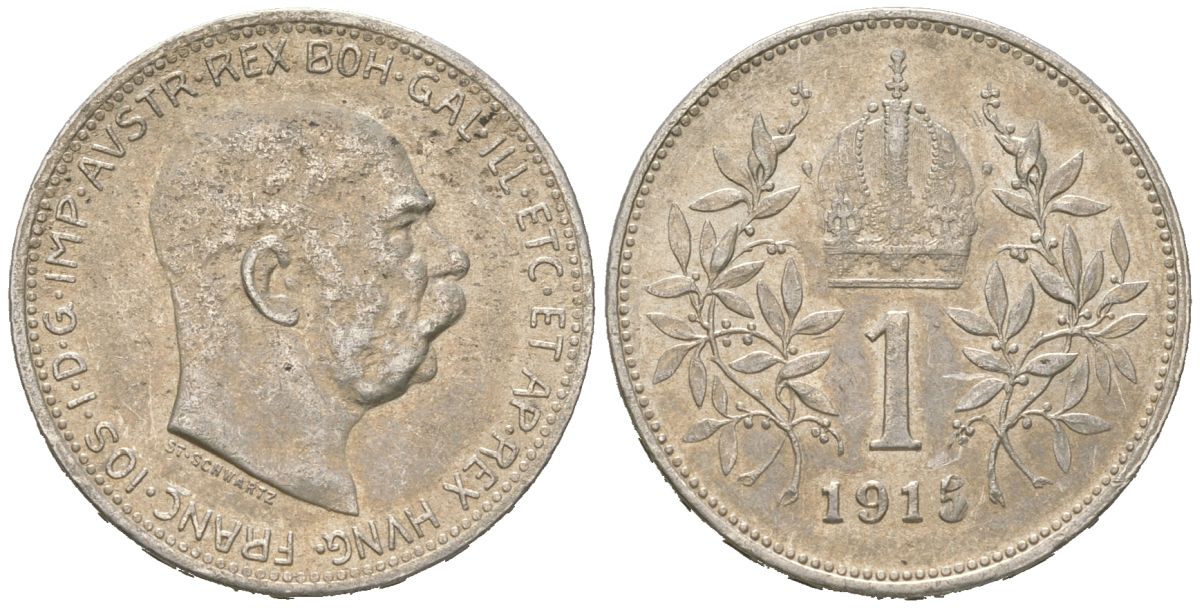 Австрия 1 крона 1915 Франц Иосиф I (1848-1916) KM 2820 серебро 4615-462