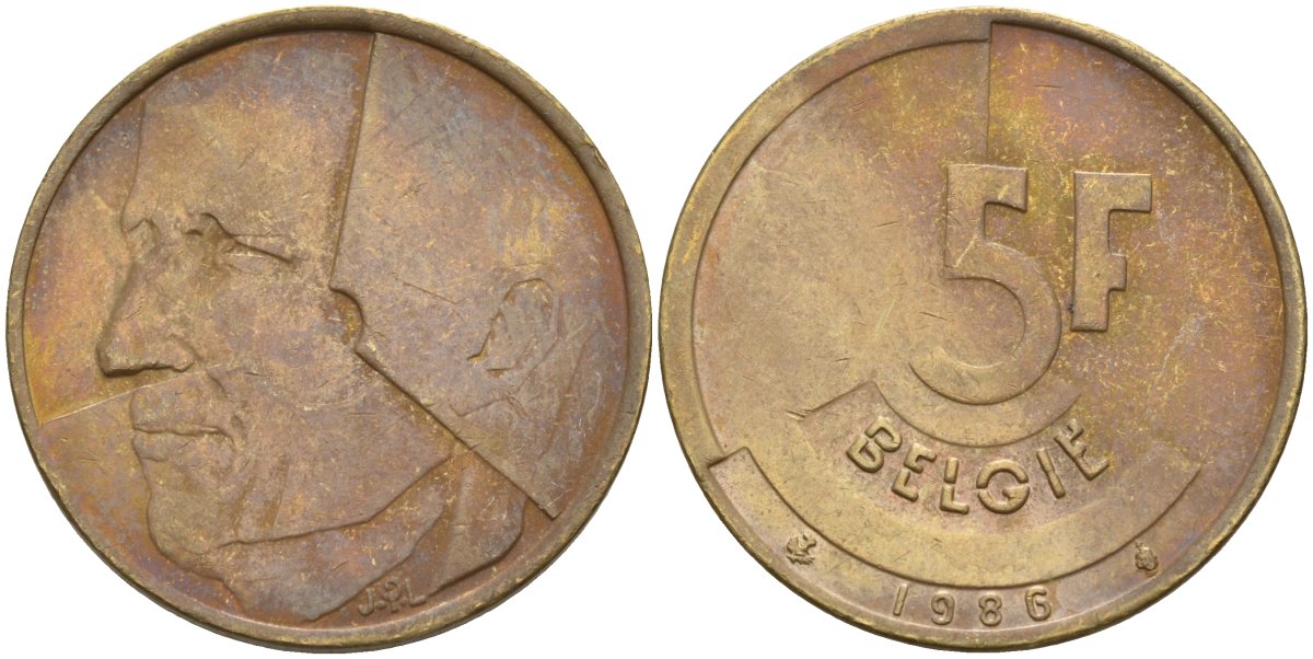 Бельгия 5 франков 1986 Belgie, Бодуэн I (1951-1993) KM 164 алюминиевая бронза 4143-1237