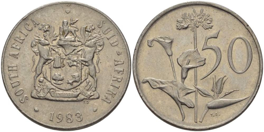 ЮАР 50 центов 1983 Зантедеския Эллиота (калла), герб KM 87 никель 32-1135