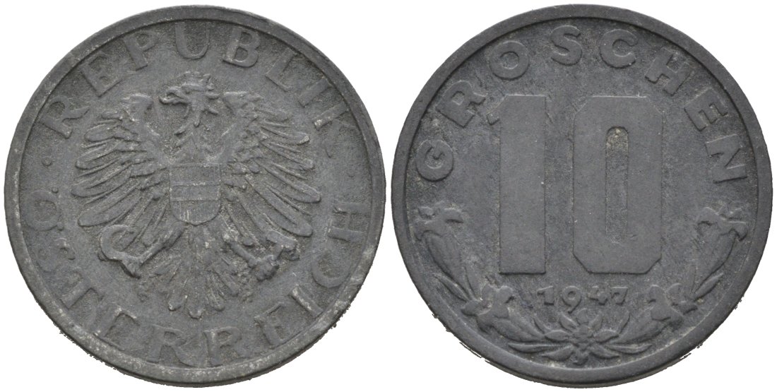 Австрия 10 грошей 1947 KM 2874 цинк 92-333