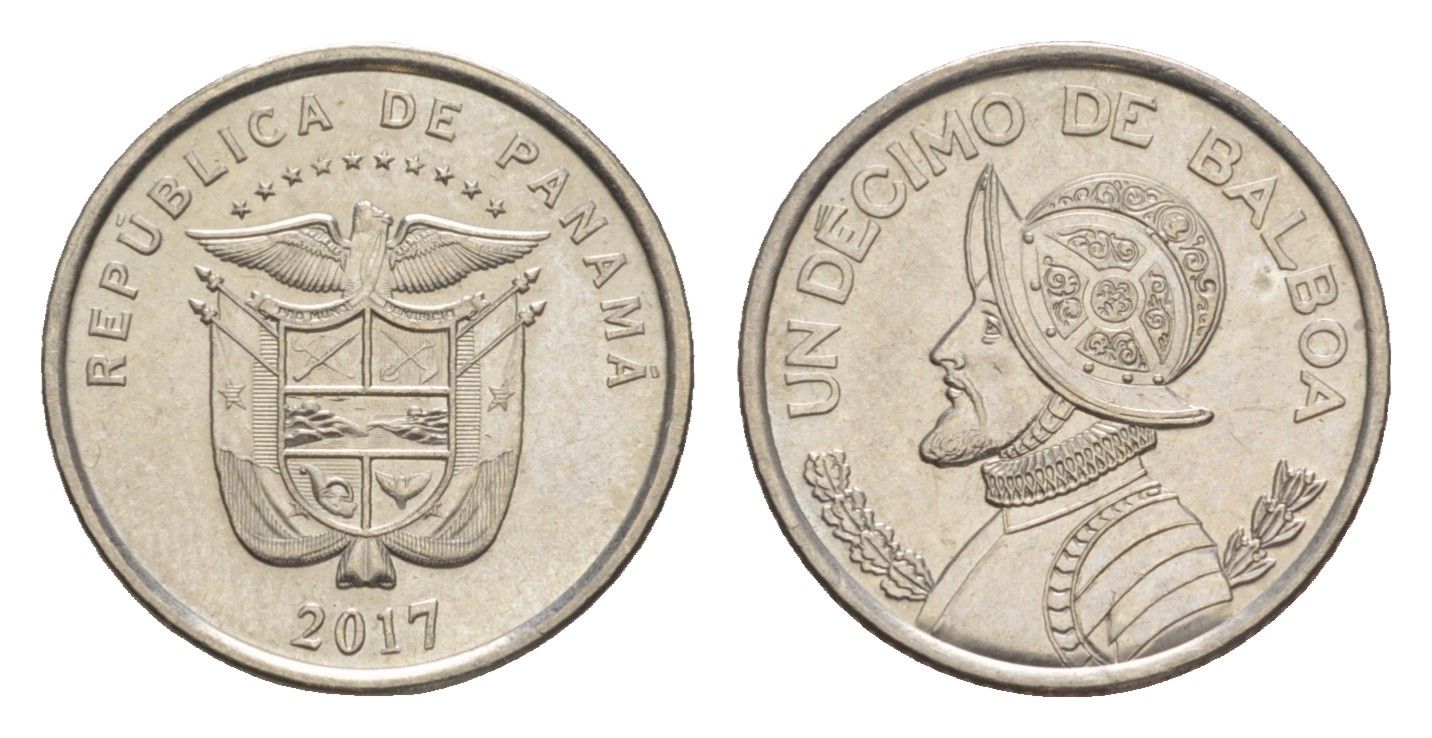 Панама 1/10 бальбоа (10 сентесимо) 2017 тираж 2.000.000 экземпляров KM 127.2 медь плакированная медно-никелем UNC 4644-216