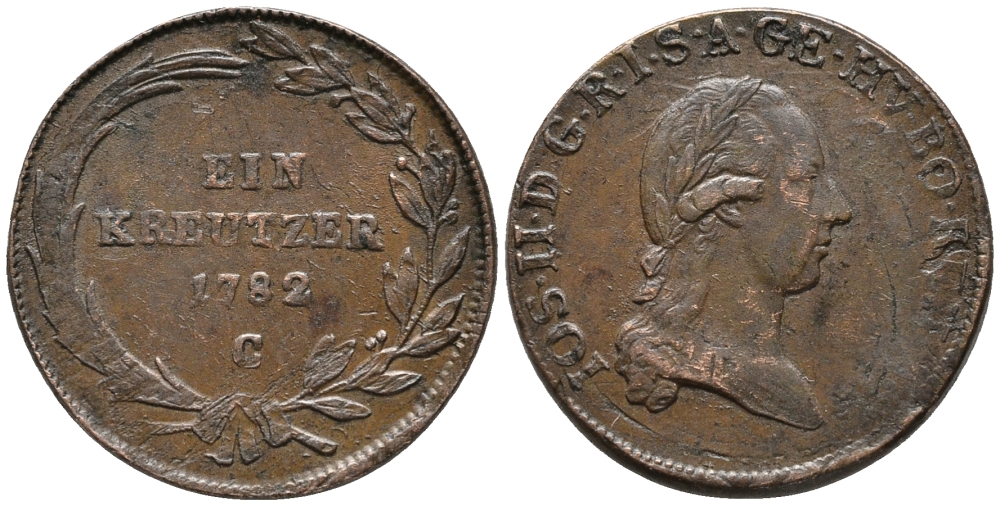 АВСТРИЯ 1 КРЕЙЦЕР 1782 G, ЖОЗЕФ II (1780-1790) KM 2056 медь 34-1142