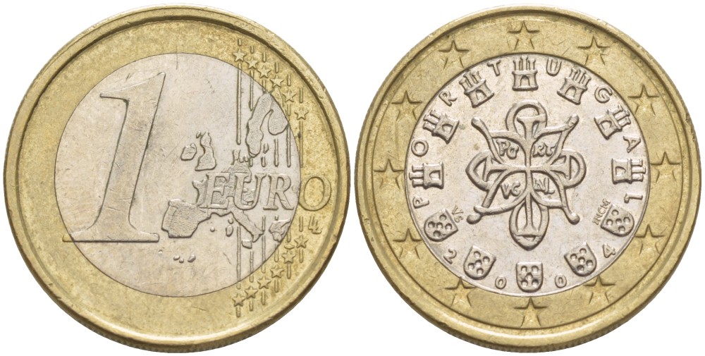 ПОРТУГАЛИЯ 1 ЕВРО 2004 INCM KM 746 биметалл 216-1123