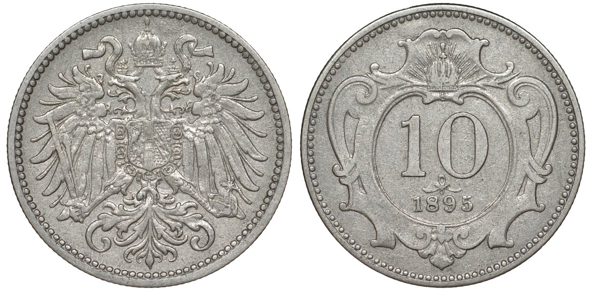Австрия 10 геллеров 1895 KM 2802 никель 4174-149