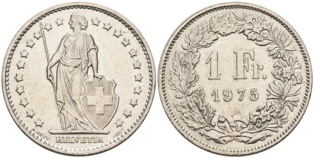 Швейцария 1 франк 1975 KM 24а медно-никель 190-812